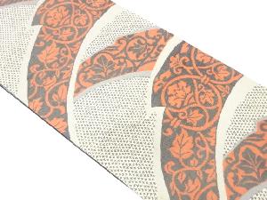 アンティーク　手織り節紬　変わり芝草に花唐草模様織り出し全通袋帯（材料）